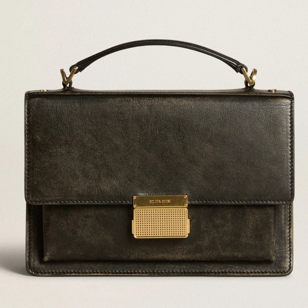 Golden Goose - Venezia Bag in black distressed leather with gold details